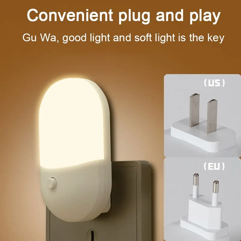 2 PC Led Mini Night Light Switch Plug In Led Lighting Eye Protection Night Lamp Use For Bedside Baby Feeding Decoration Bedroom