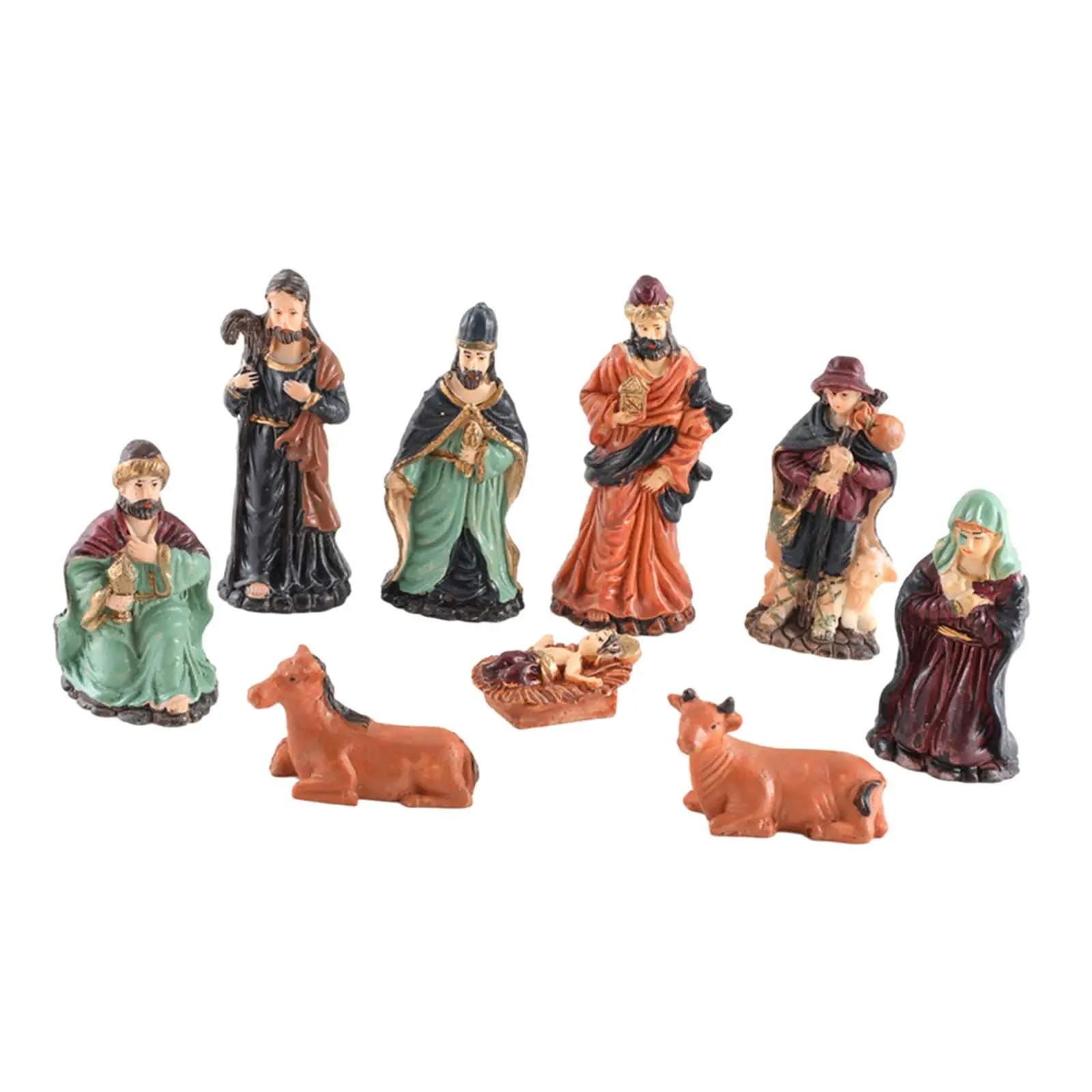 9 Pieces Christmas Nativity Scene Figurine Set Hand Painted Handmade Decorative