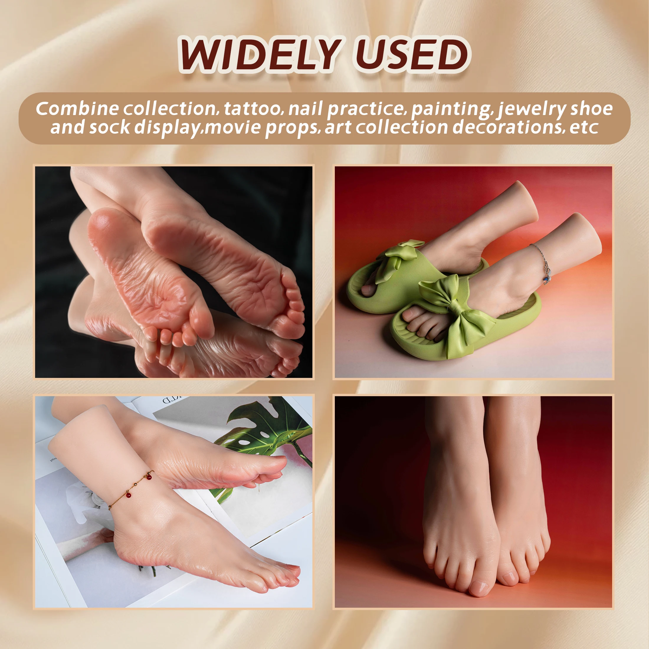 Veikmv  Silicone Feet Model Realistic Fake Foot Female Mannequin Display Jewerly Sandal Shoe Sock Art Sketch Nail