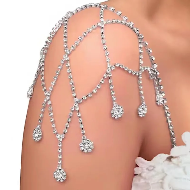 Fashionable sparkling rhinestone shoulder chain collarbone chain bridal wedding accessories mesh shoulder chain jewelry