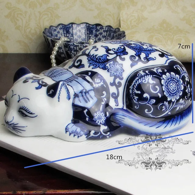 الديكور الصينية الرجعية الأزرق والأبيض الخزف الحرف السيراميك الحيوان المنزل المفروشات الصغيرة