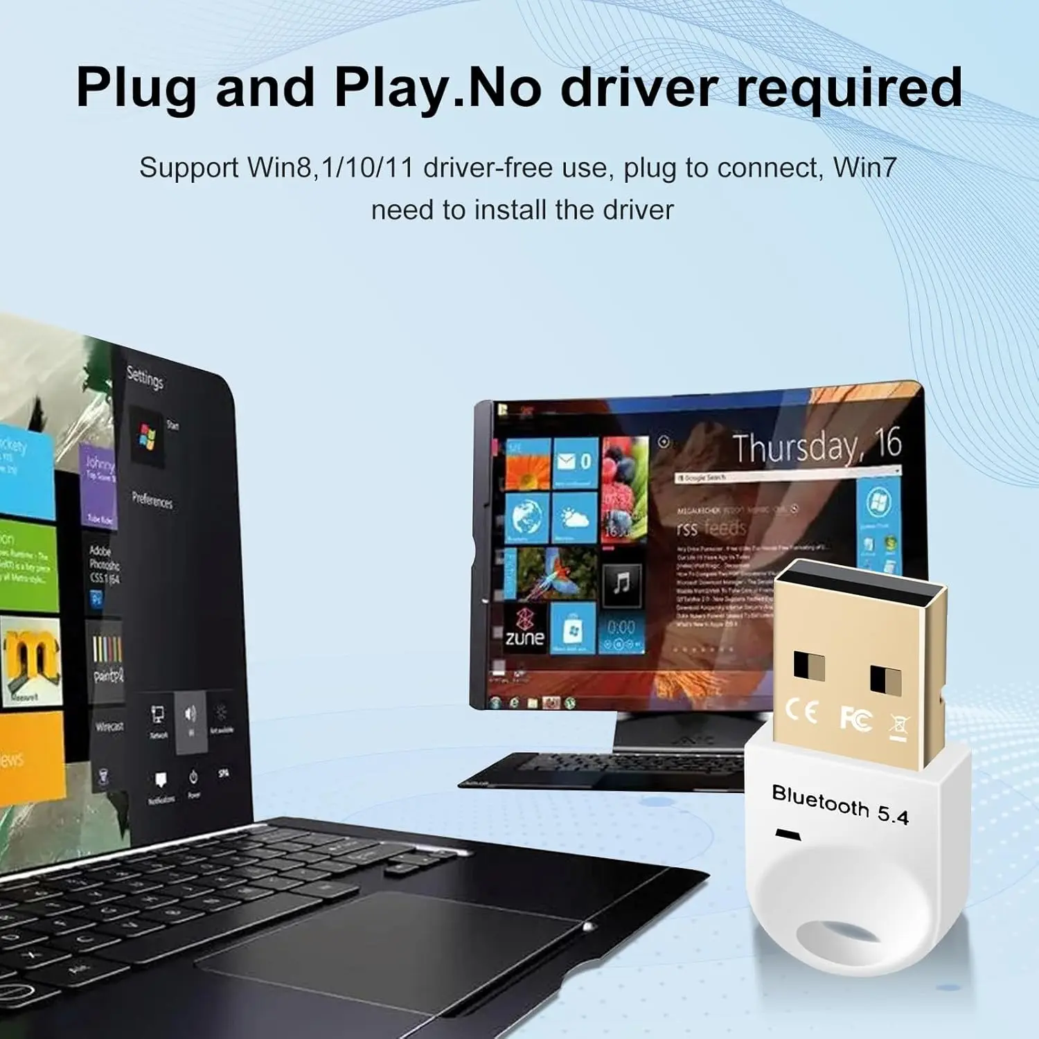 Clé USB Bluetooth 5.4 pour PC, dongle pour souris, clavier, sauna, téléphone portable, tablette, ABS