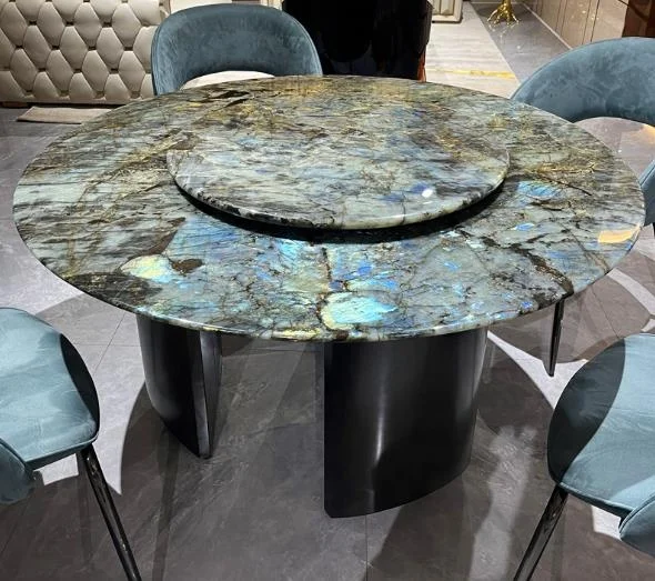 #￥forCollectible Marble Blue Jade Luxury Stone Dining Table and Chair Villa Furniture Natural Marble Round Table