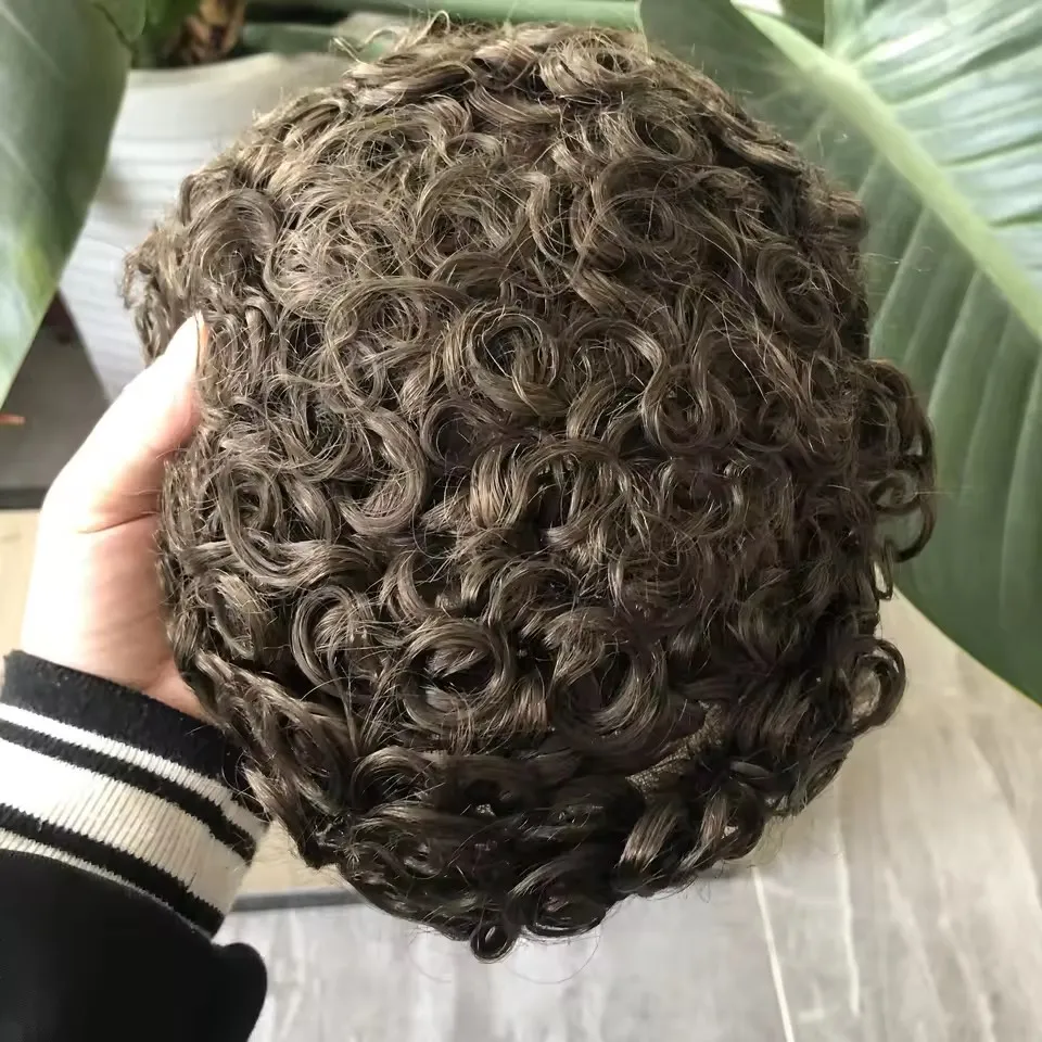 20 مللي متر الأفرو مجعد Q6 ذكر شعر مستعار تنفس الدانتيل السويسري و الترا بولي PU الجلد شعر مستعار 130% عالية الكثافة 100% شعر بشري حقيقي اصطناعي #6