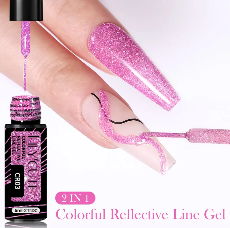 LILYCUTE 5 ml Reflektierende Glitter Liner Gel Nagellack Superflash Bunte Funkelnde Graffiti Malerei Streifen Pull Linie Nagel Gel – Detail 6