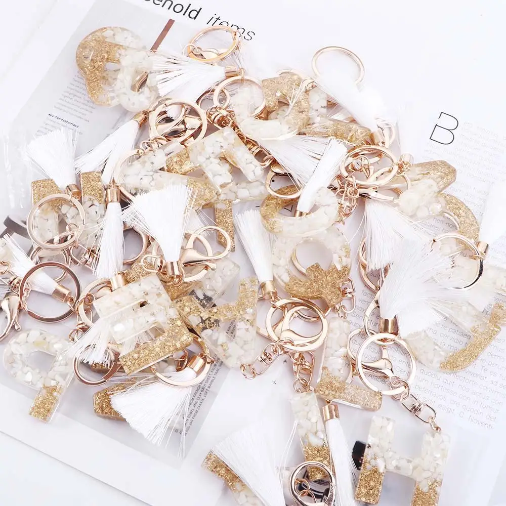 Tassel Pendant Gold Foil Crystal Car Keyring English Alphabet Keyring 26 Letter Keychain Handbag Charms Alphabet Key Chain