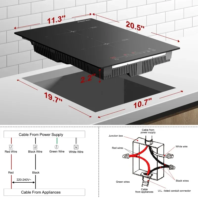 IH30BF built-in induction cooker top: 2 burners, 3500W, booster, sliding touch, child lock, 9 power levels