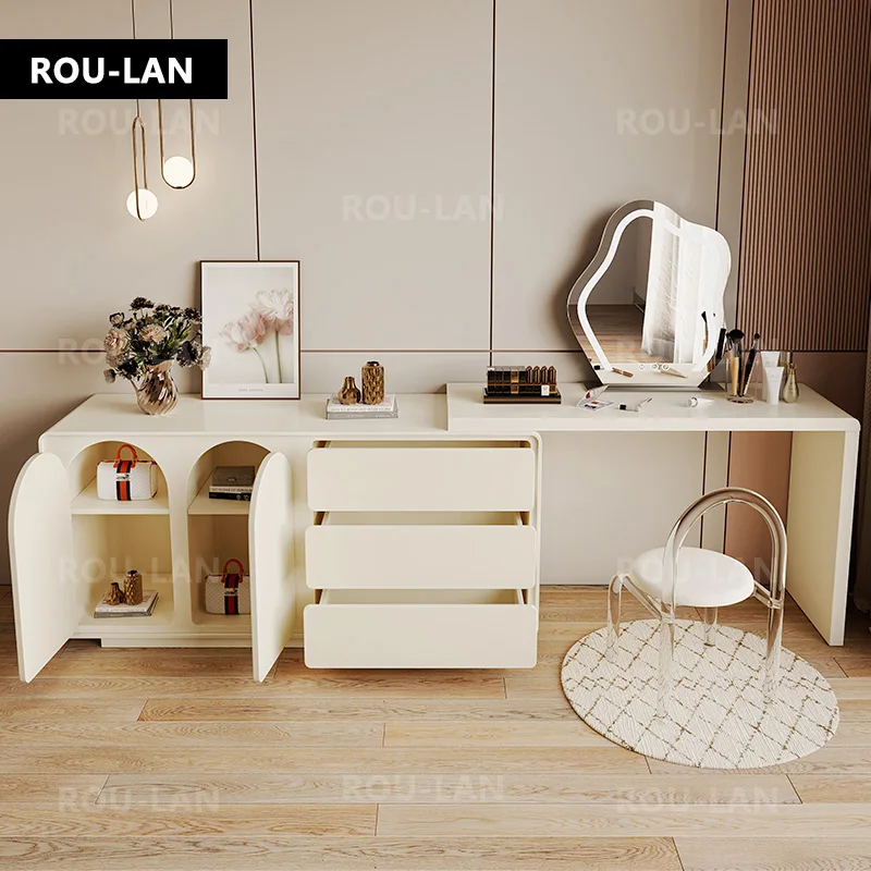 طاولة تزيين حديثة وبسيطة تلسكوبية مع خزانة تخزين ومرآة مكياج وأثاث غرفة النوم