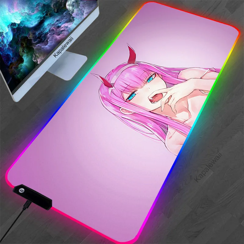 Zero Two RGB Mouse Pad Black Neon light Gamer Accessories LED Light MousePad Large PC Desk Play Mat with Backlit gaming desk Mat