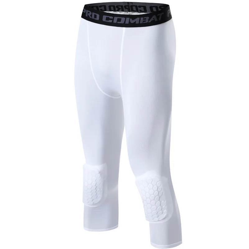 Collants de sport anti-collision pour hommes, genouillère, pantalon de compression, séchage rapide, haute élasticité, leggings d'entraînement de fitness, 3/4