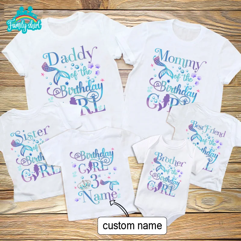 Birthday Shirt Birthday Shirt for Family Girls T Shirt Mermaid DAD BROTHER Boys Clothing Children Clothes Matching MOMMY Sister