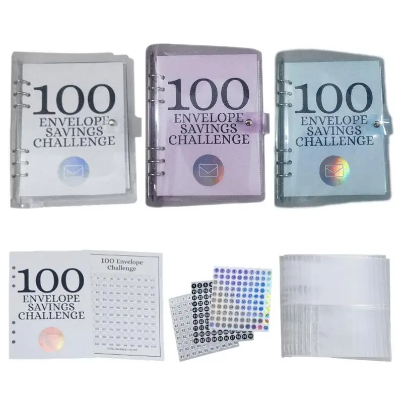 

100 Envelope Money Saving Challenge Book Binder Collect Book Set 100 Pockets Number Sleeves Loose Leaf Binder Full Set Holder