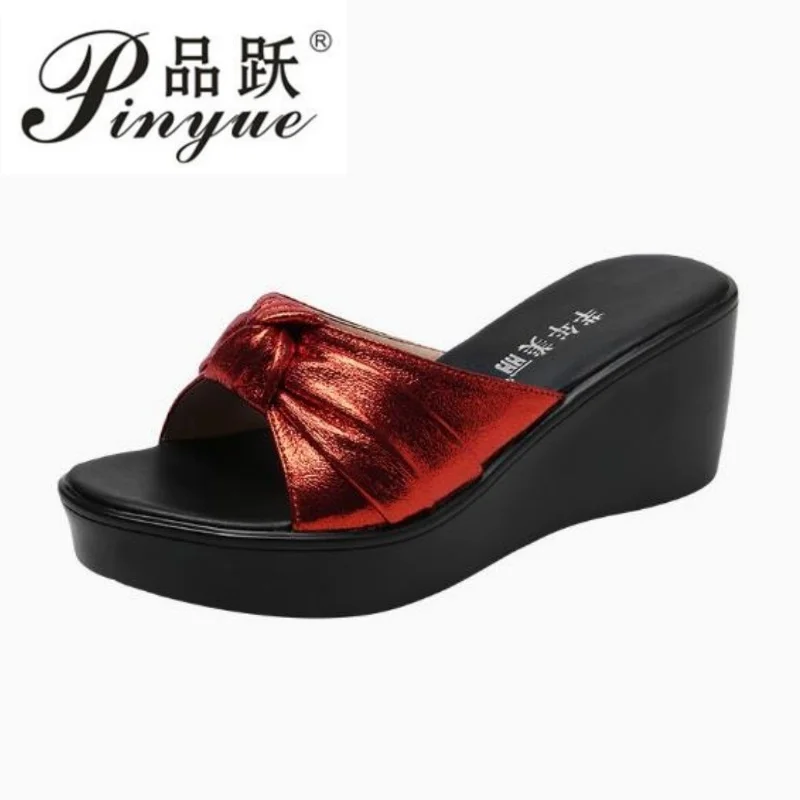 

Women High quality summer wedge sandals for women 6cm mid heel new platform open toe elegant Slippers 32-43