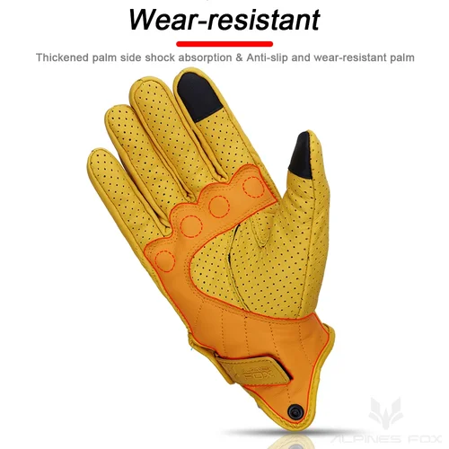 Imagen 2 del producto Vinatge Guantes de moto de piel de cabra de verano para hombre, Guantes de motociclista de cuero Retro amarillo, Guantes de moto para Motocross, M-XXL