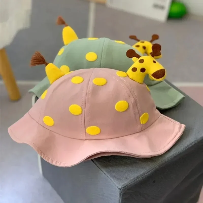 New Cute Giraffe Baby Fisherman Cap Cartoon Embroidery Dome Kids Girl Boy Bucket Hat Spring Summer Sun Infant Hat