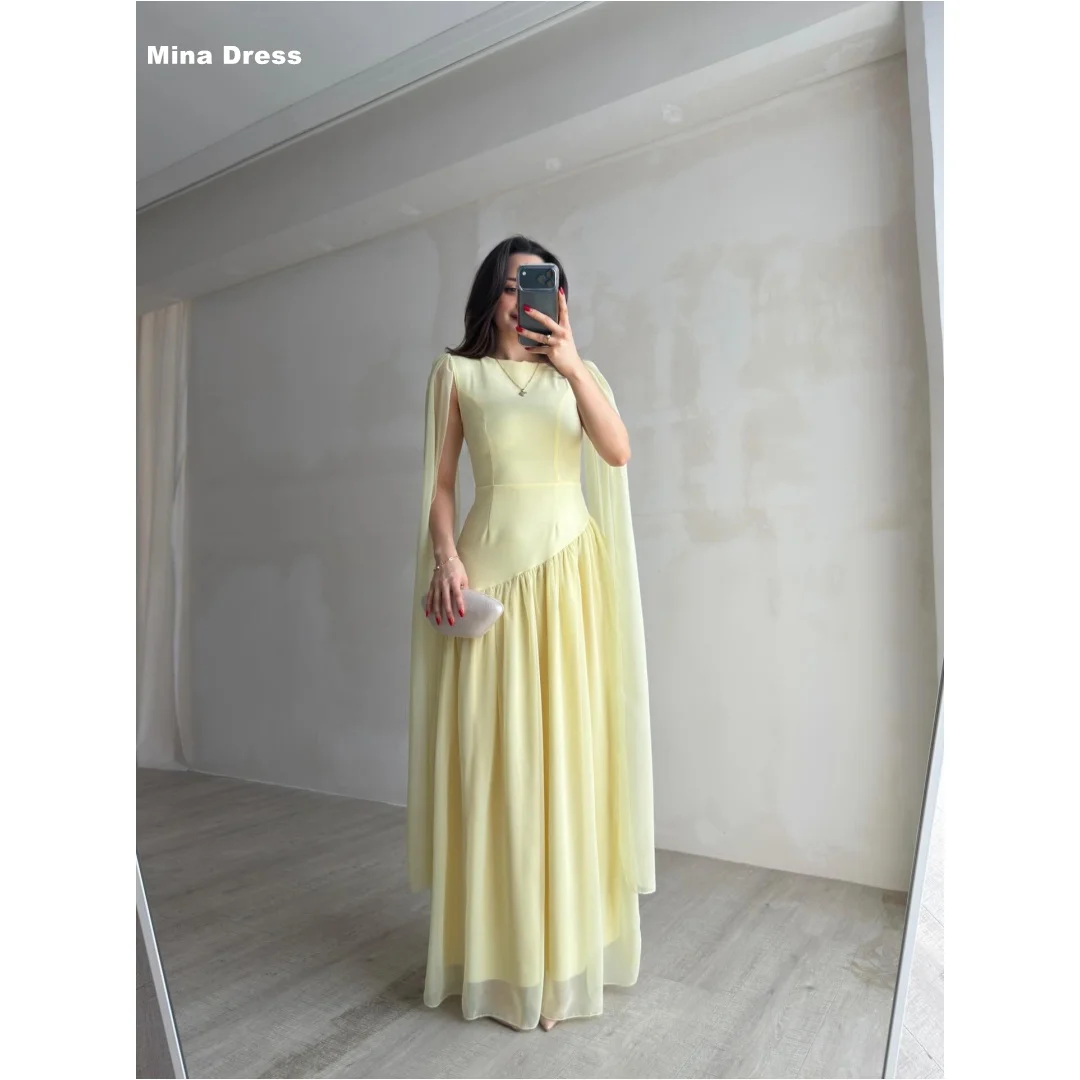 

Элегантное желтое вечернее платье Mina с индивидуальным дизайном, драпировкой и круглым вырезом, для особых случаев, хит продаж