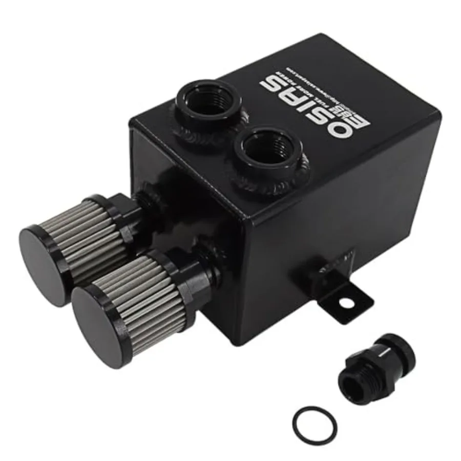 

Universal 2L 12AN Dual Port Aluminium Oil Catch Tank with Drain - Oil Breather Catch Can for Engine Performance Black