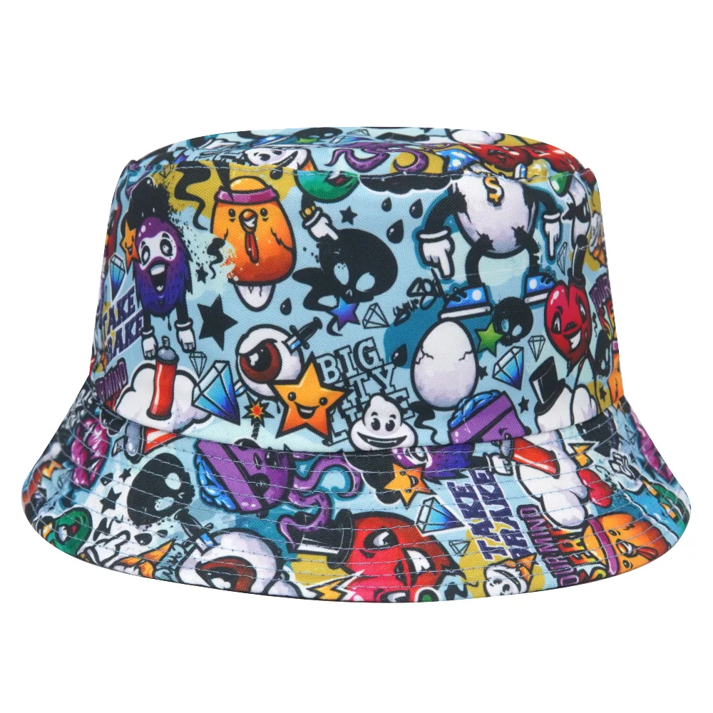 Fashion Cartoon Print Bucket Hat Men Women Summer Anti-Sun Panama Unisex Outdoor Sunscreen Fishing Fisherman Hats Female Hip Hop