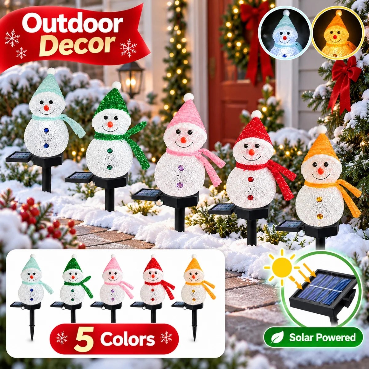1/2pcs Christmas Rice Snowman Stake Light Solar Powered Outdoor Garden Landscape Lamp For Garden Patio Path Festival Xmas Decor
