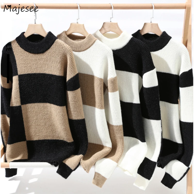 

Panelled Knitted Pullovers Men Warm Casual Loose O-neck Sweater All-match Soft Handsome Autumn Winter Fashion New Свитер Мужской