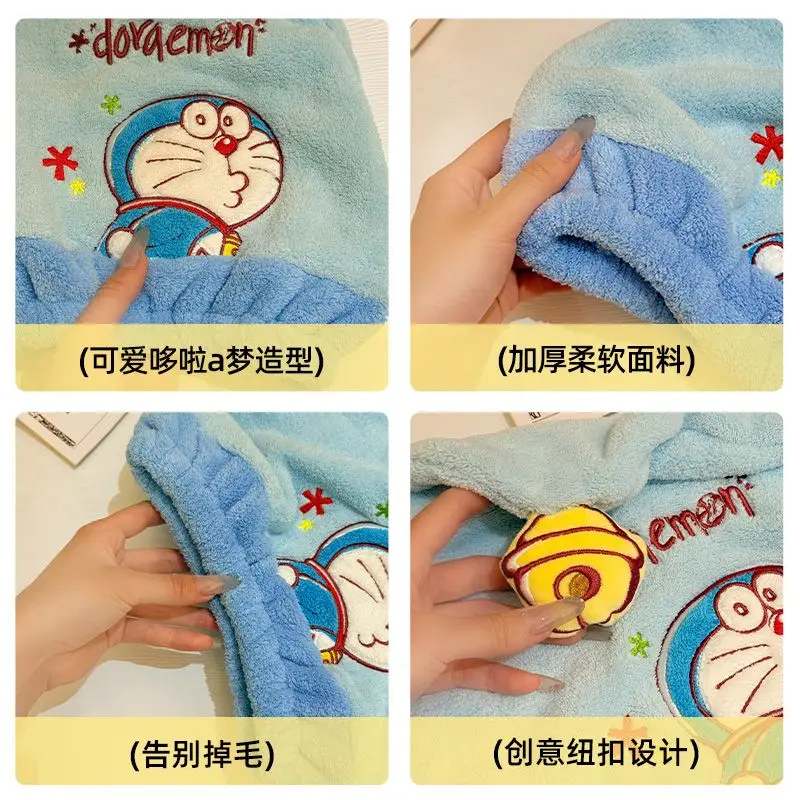 Nowa czapka do suszenia włosów z motywem anime Doraemon, urocza, kreskówkowa, słodka i urocza, wygodna do użytku w domu, szybkoschnąca i dobrze chłonąca wodę.