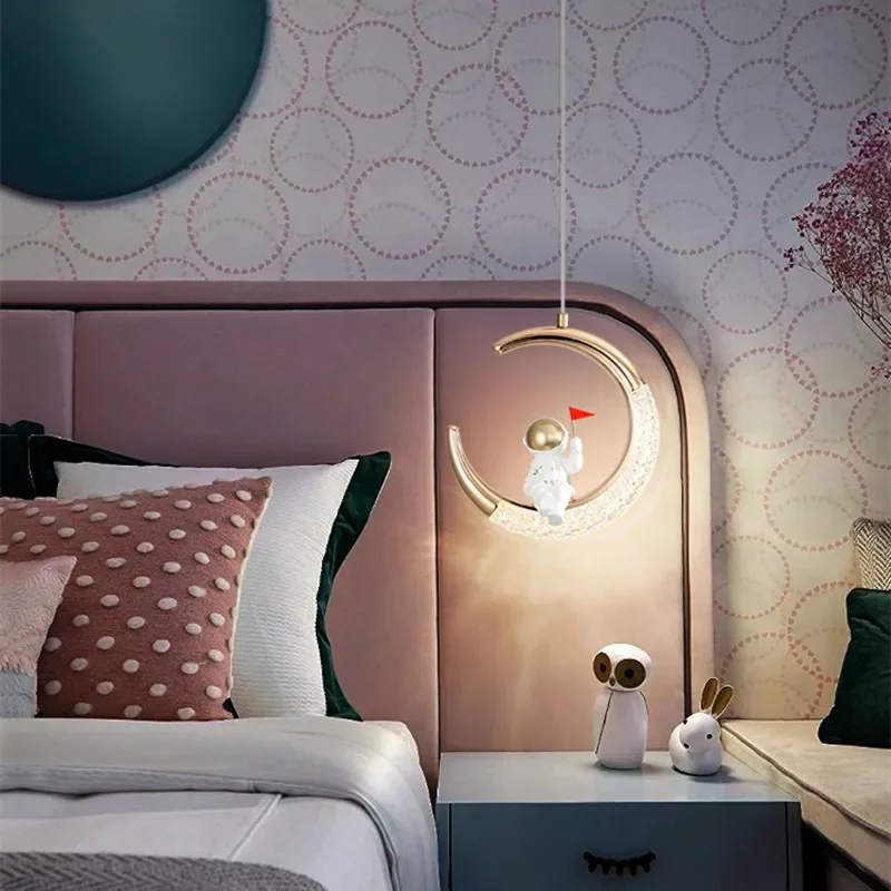 Children's Room Bedside Chandelier Modern Minimalist Light Luxury Cartoon Boy Girl Bedroom Moon Lamp Astronaut Small