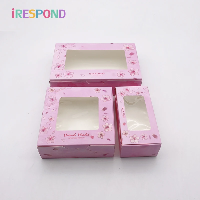 

10pcs Pink Candy Gift Box Wedding Favors Bonbonniere Baby Paper Boxes Window Sakura Cake Cookies Hand Made Cardboard