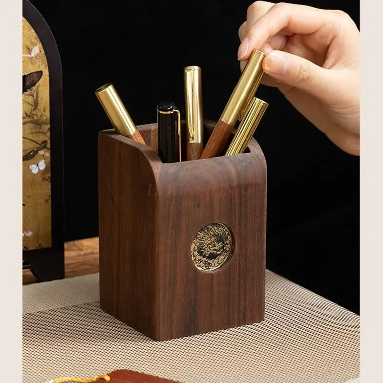 1pcs Solid wood pen holder, cultural and creative pen holder, simple solid wood office desktop storage ornament
