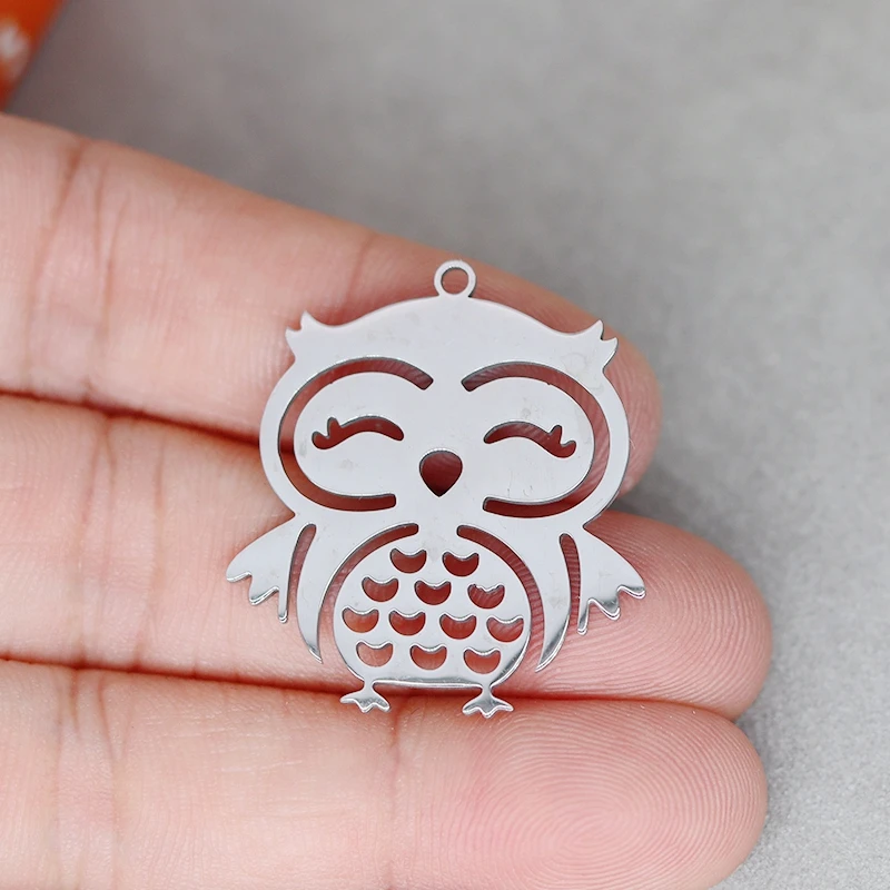 3pcs Cute Owl Stainless Steel Pendant Charms for Jewelry Making DIY Craft Earrings Necklace Keychain Findings Metal Accessories