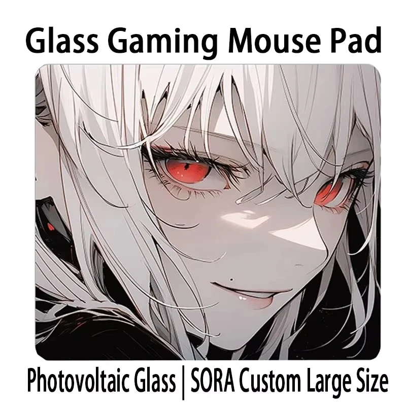 Sweet Cool Girl Tempered Glass Gaming Mouse Pad Mouse Pad Simple For FPS E-Sport Student Desk Mat Computer Mat Laptop Deskmat