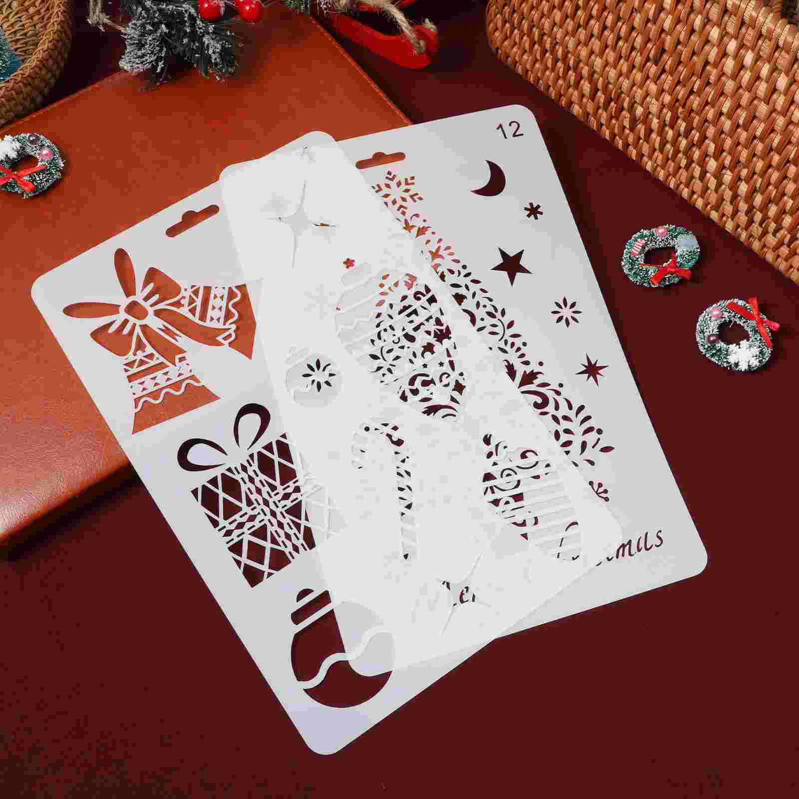 12 Pcs Small Stencils for Painting Decor Christmas Template White Drawing Templates Child