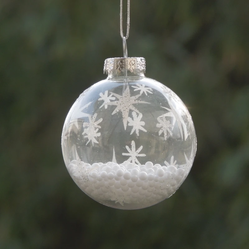 8pcs/pack White Powder Drawing Glass Ball Pendant Home Decoration Christmas Day Hanging Glass Globe Festival Gift Window Display