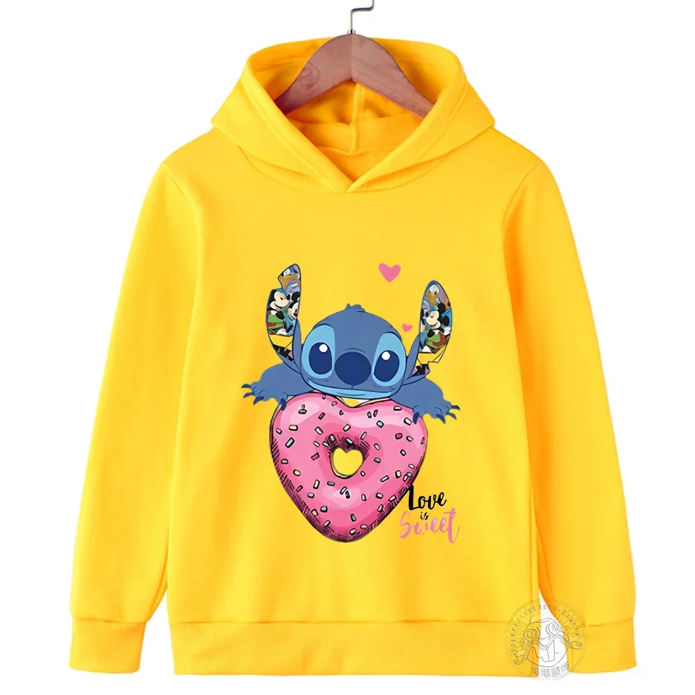 Disney Stitch Harajuku Printed Children\'s Hoodie for 2-14 Years Old Autumn Street Fashion Boys and Girls Pullover Outdoor Sports