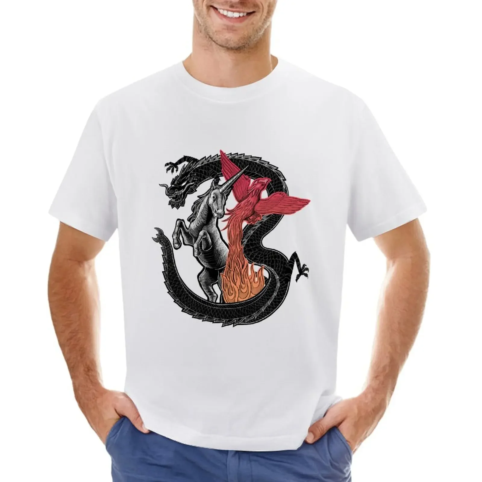 Dragon Phoenix Unicorn, Fantastic Animals T-shirt aesthetic clothes boys whites black t-shirts for men