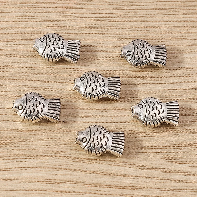 20 Stück 14x9mm Niedliche Metall-Fisch-Abstandsperlen für Schmuckherstellung DIY Handgemachte Armbänder Halsketten Zubehör – Detail 4
