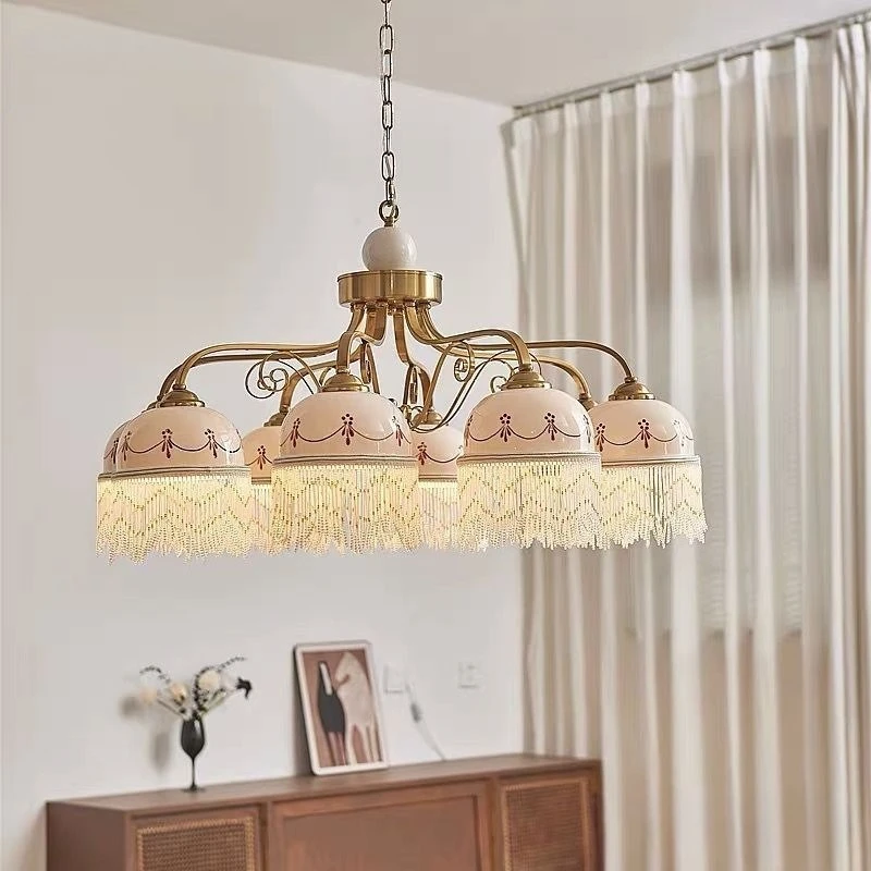 French retro palace style Su guest hall chandelier, Nanyang medieval cream style ceramic bedroom restaurant chandelier