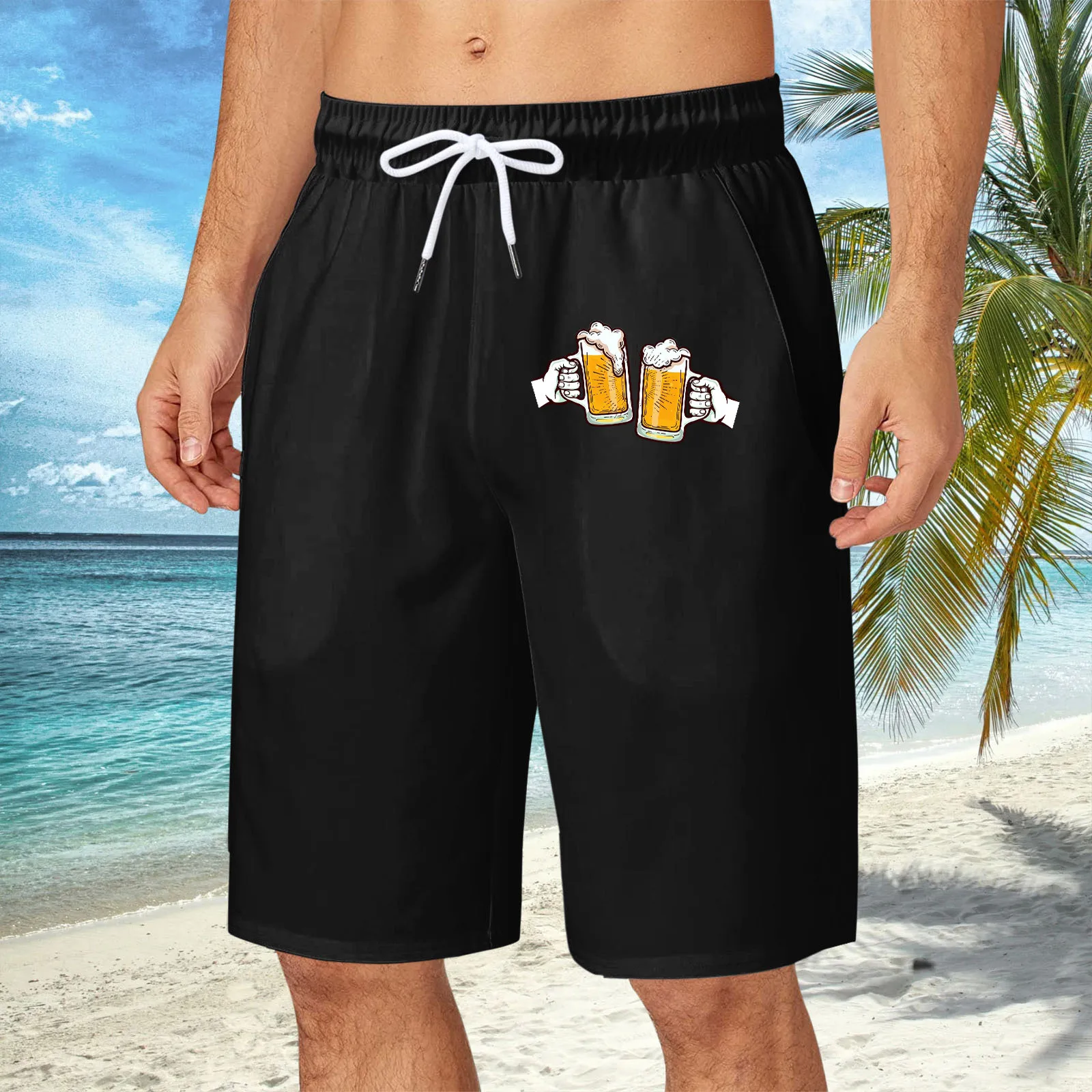 Fashionable Festival Beer Men'S Shorts Solid Color Casual Drawstring Pants Oktoberfes Breathable Beach Style Trunks