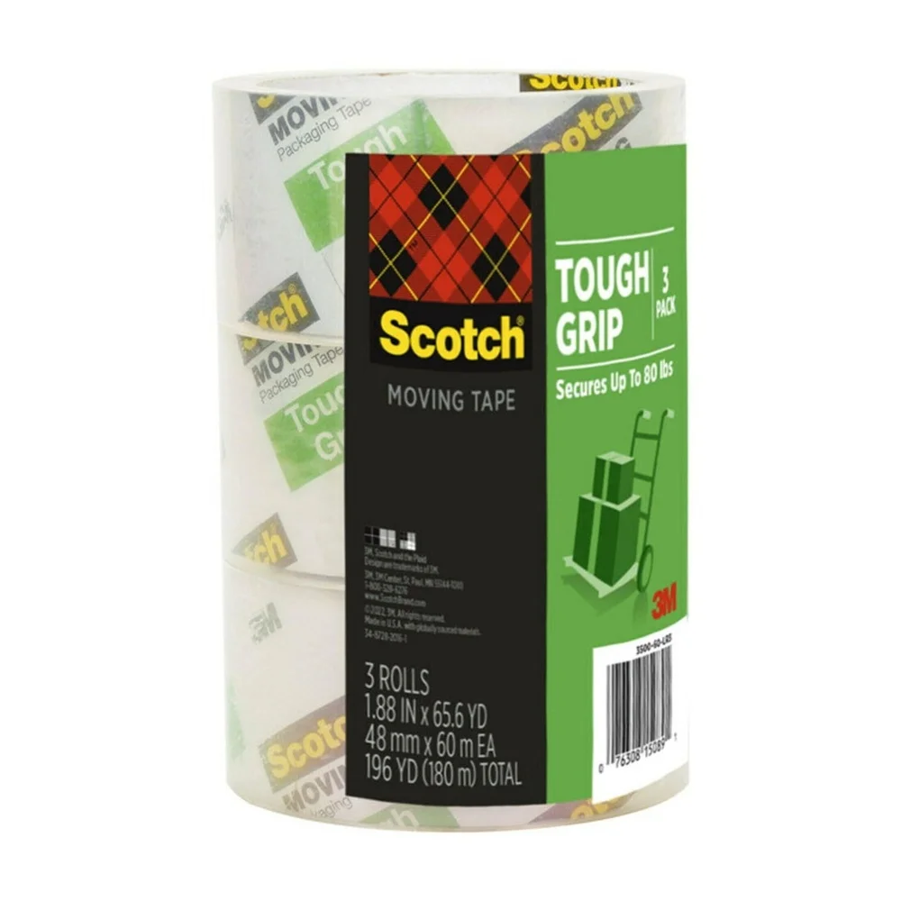 강력 접착 투명 포장 테이프 3롤 1.88인치 x 65.6야드 내구성 있는 상자 밀봉 테이프 무거운 물건 이동용
