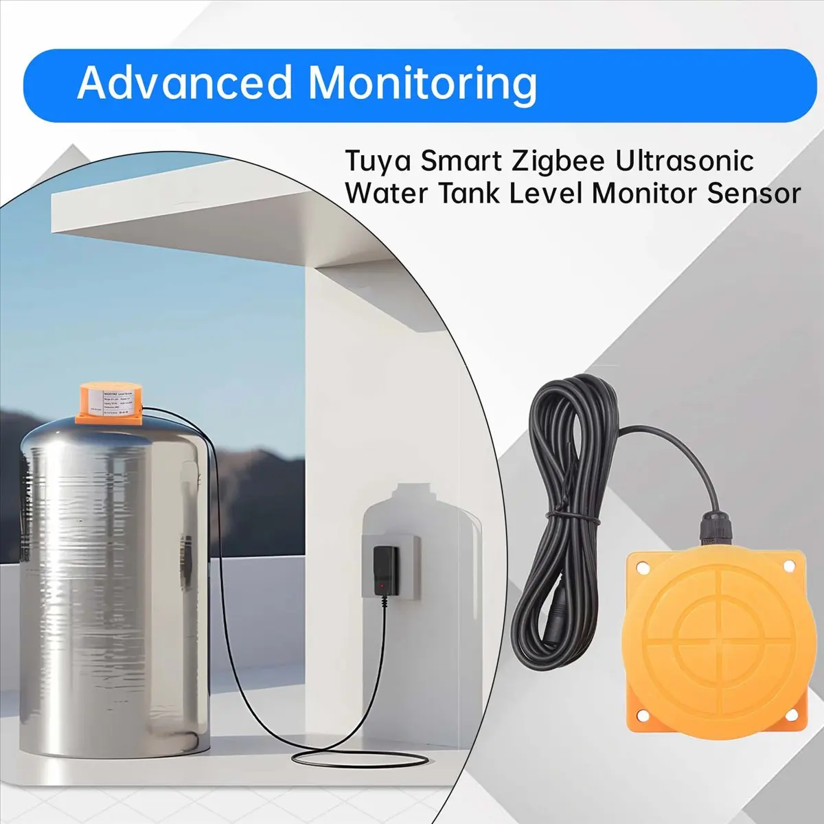 Tuya Smart Zigbee Ultrasonic Water Tank Level Monitor Sensor Real-Time Alerts App Control for IOS & Android US Plug