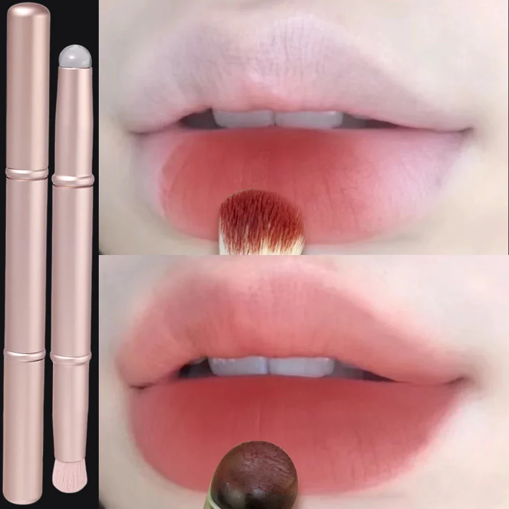 Double Head Silicone Lip Brush Cover Angled Concealer Brush Professional Fingertips Soft Lipstick Round Head Makeup Brushes Tool