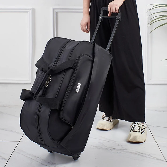 大容量ハンドヘルド折りたたみ式トラベルバッグ、短期旅行用女性用トラベルバッグ、男性用プルロッド付きスポーツラゲッジバッグ