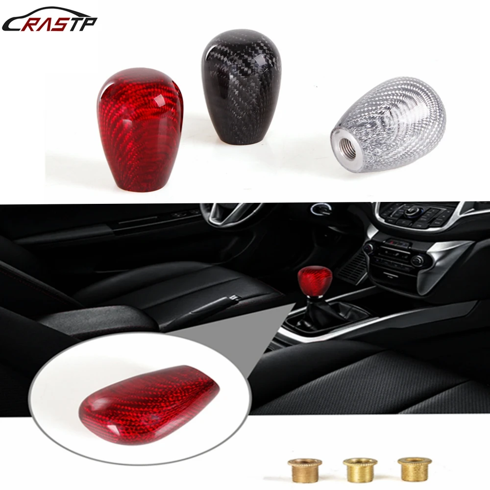 RASTP-Universal Carbon Fiber Oval Manual Gear Shift Knob With  Adapter for Most Car Decorations Classic JDM Style RS-SFN105