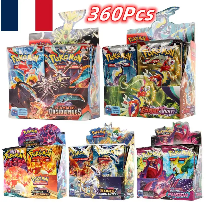 Pokémon francés TCG-caja de refuerzo de tarjetas de Pokémon, caja de 36 paquetes, escarlata y violeta, llamas de obsidiana, 360 piezas