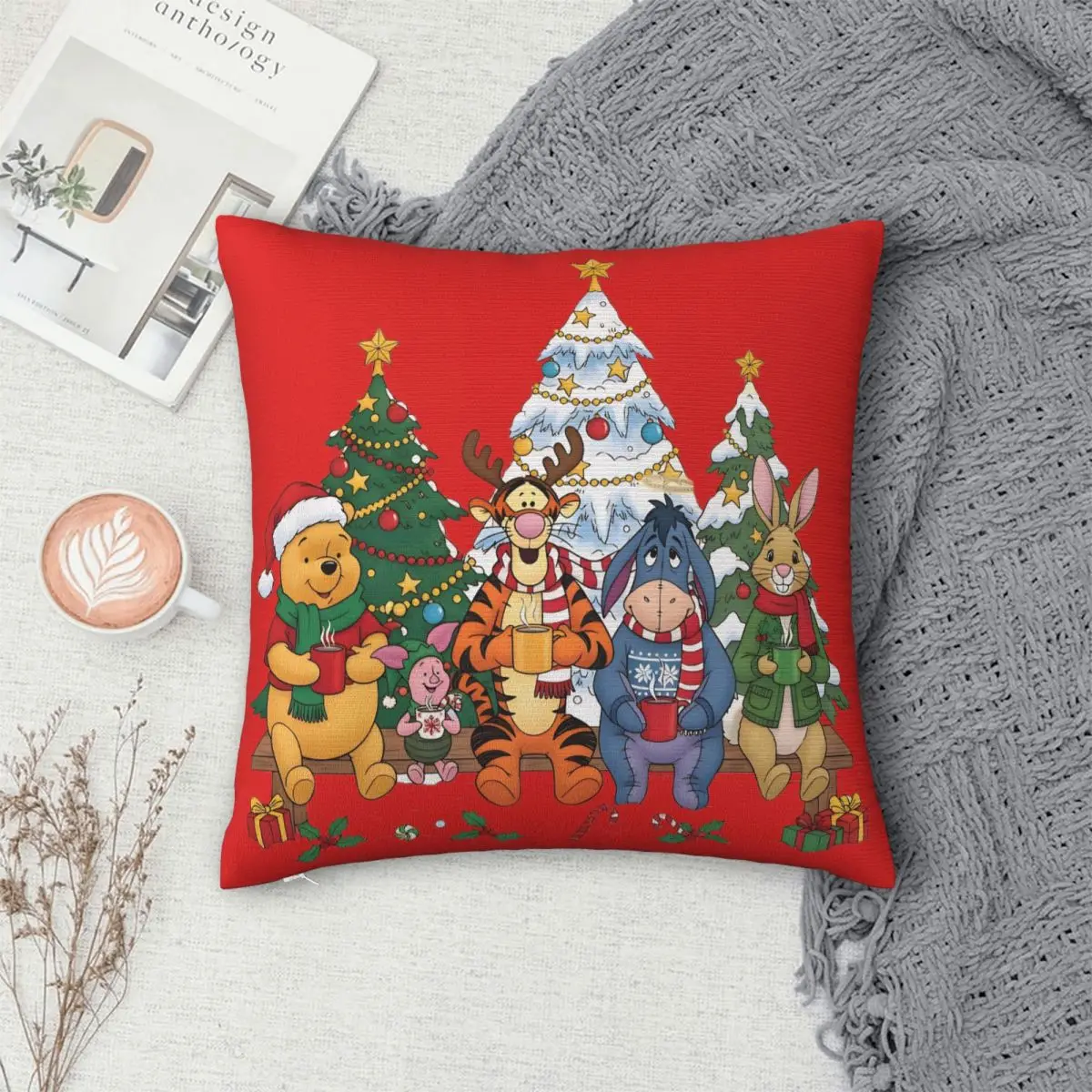 ويني ذا بوه شرب الشاي المخدة غطاء وسادة بوليستر هدية عيد الميلاد كيس وسادة غطاء المنزل بالجملة 40X40cm