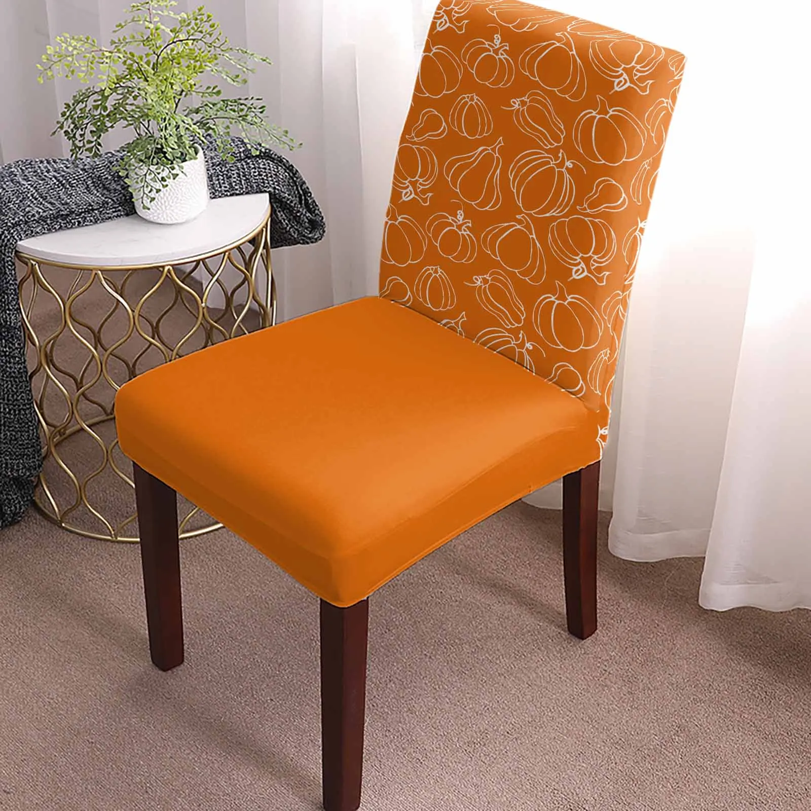 Thanksgiving Autumn Orange Pumpkin 4/6/8PCS Spandex Elastic Chair Case For Wedding Hotel Banquet Dining Room