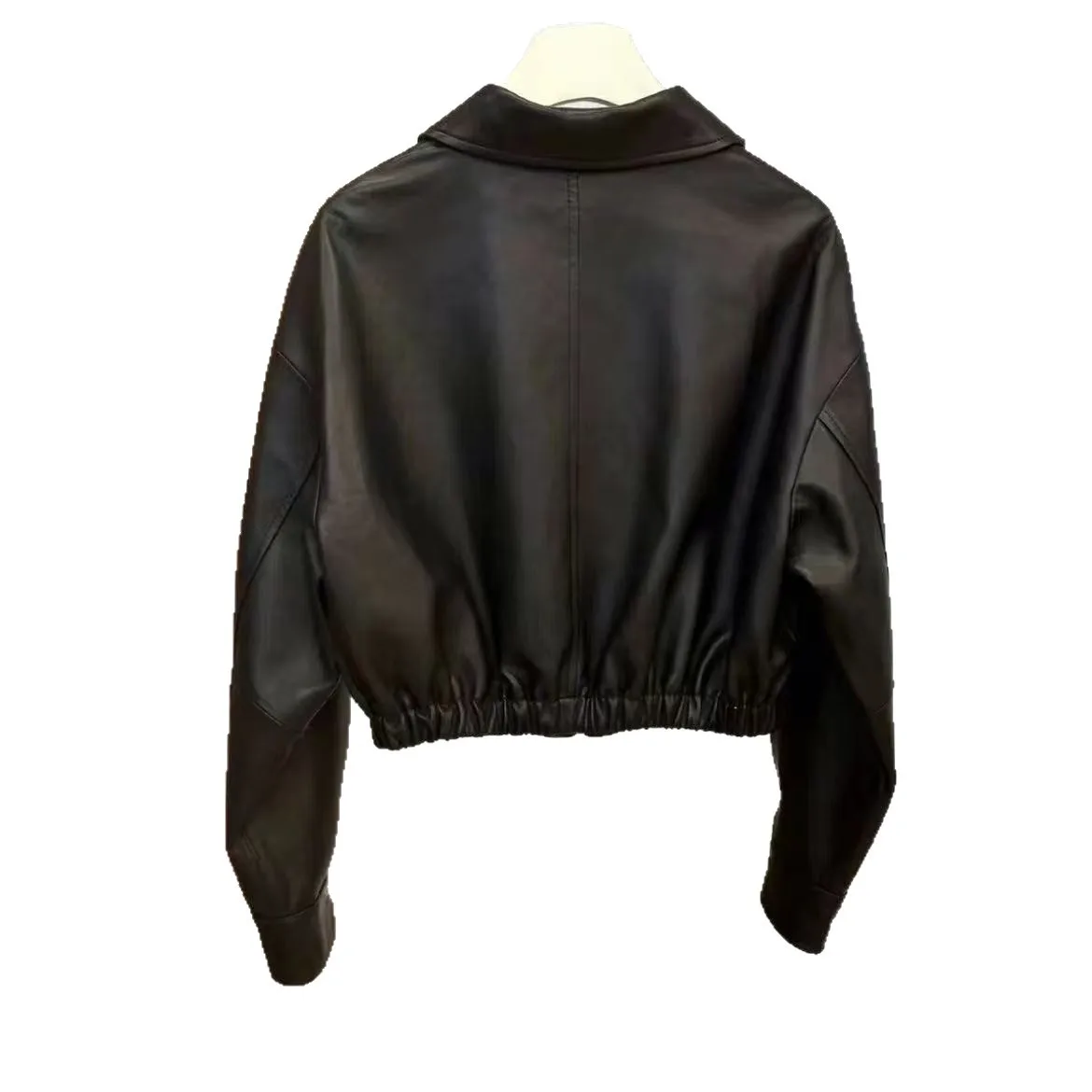 Damskie kurtki ze sztucznej skóry PU, krótkie, jednolite, zapinane na zamek, z kołnierzykiem, długie rękawy, luźny krój, styl casual, streetwear, wiosna-jesień 2025