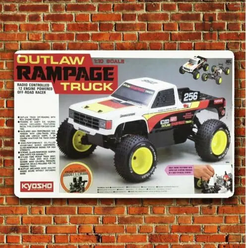 Poster in metallo Vintage Rc Car Wall Deco targa in latta Kyosho Outlaw Rampage