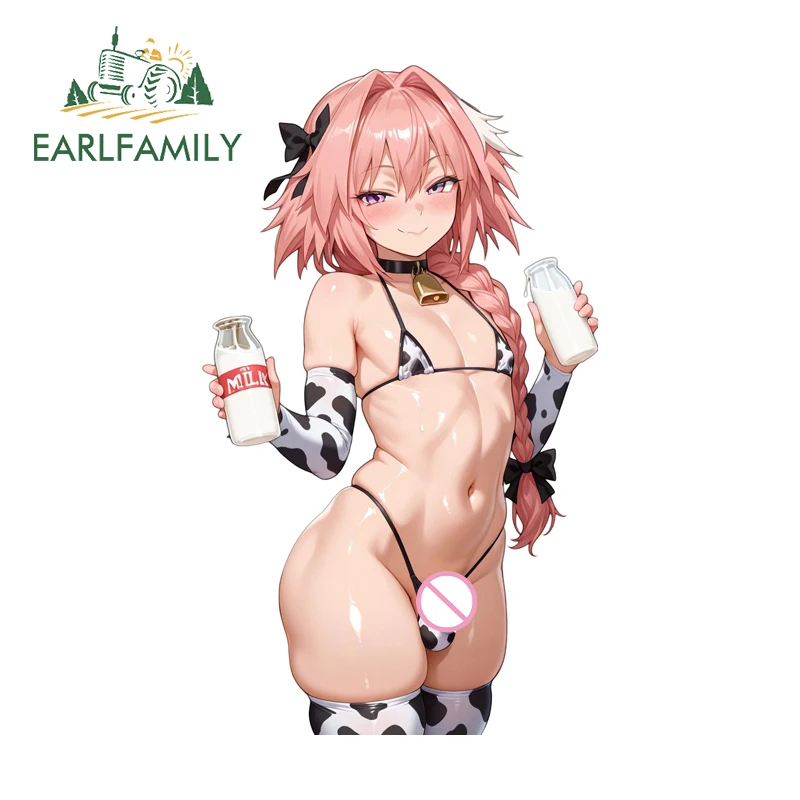 EARLFAMILY Cow Bikini Astolfo Car Stickers Personality Creative Car Door Decal Practical Waterproof PVC Scratch-Proof Sticker