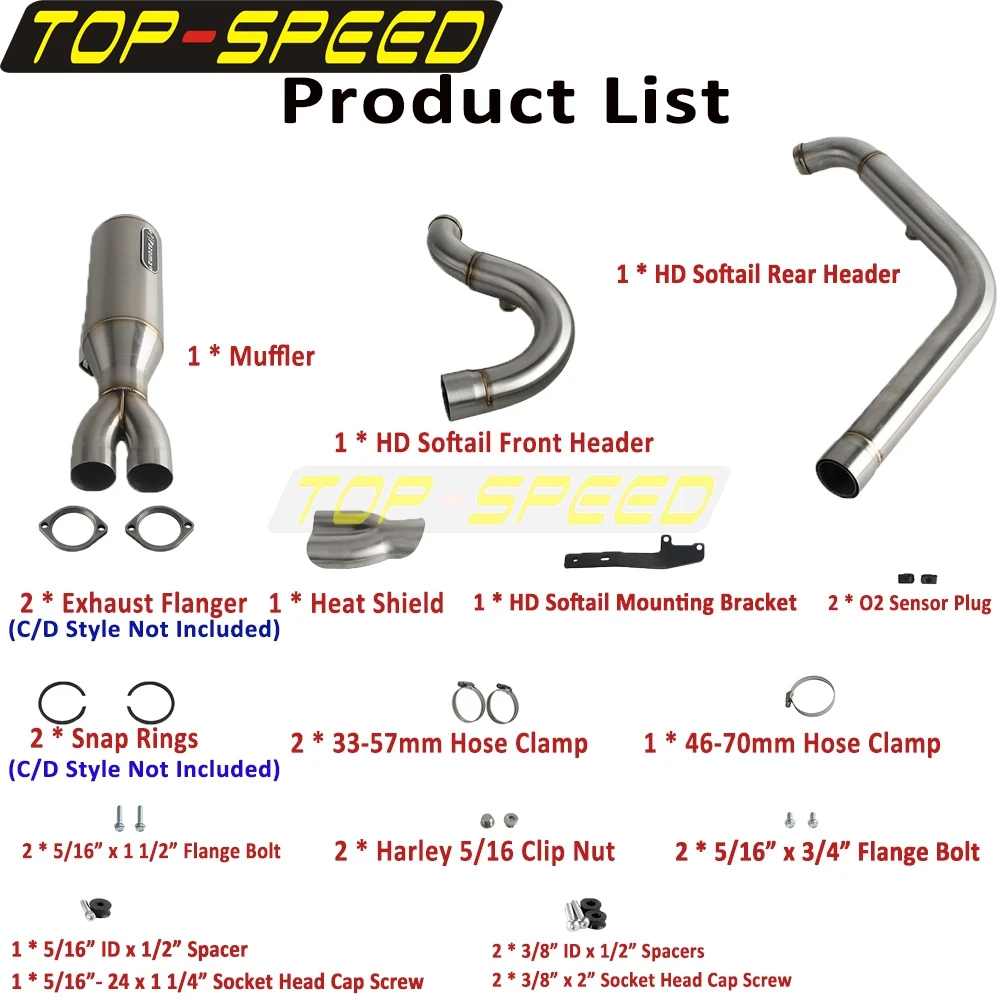2-Into-1 Big Bore Exhaust System Stepped Header Pipe Muffler For Harley Softail Street Fat Bob Slim Deluxe Low Rider S ST 2018+