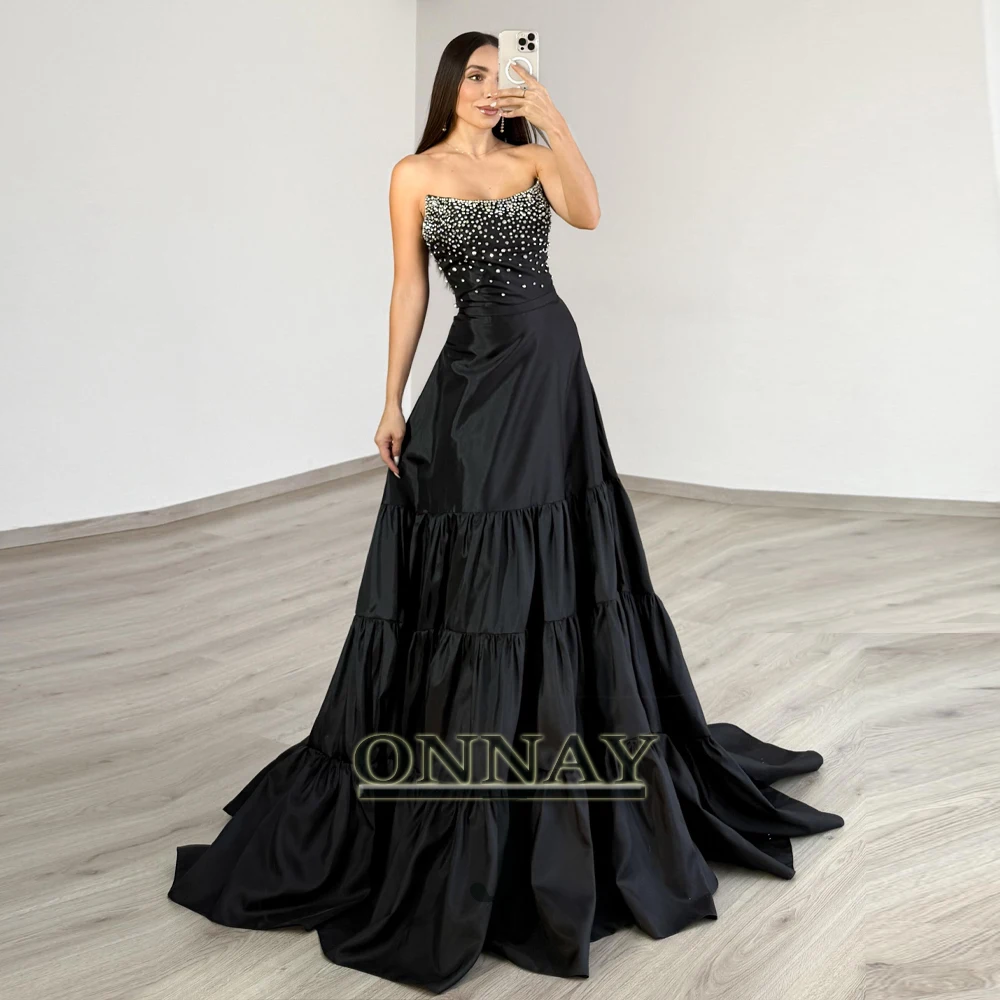 

Customized Black Satin Crystals Graduation Dresses Chapel Dubai Saudi Arabric Bespoke Special Occasion Vestidos De Gala Plus